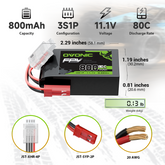 2× OVONIC 11,1V 80C 800mAh 3S LiPo-Akku mit JST-Stecker für Micro FPV Tinywhoop, Cinewhoop Drohnen & Hubschrauber
